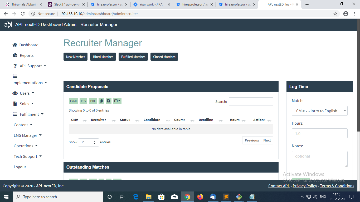 Screenshot of Recruiter Manager page